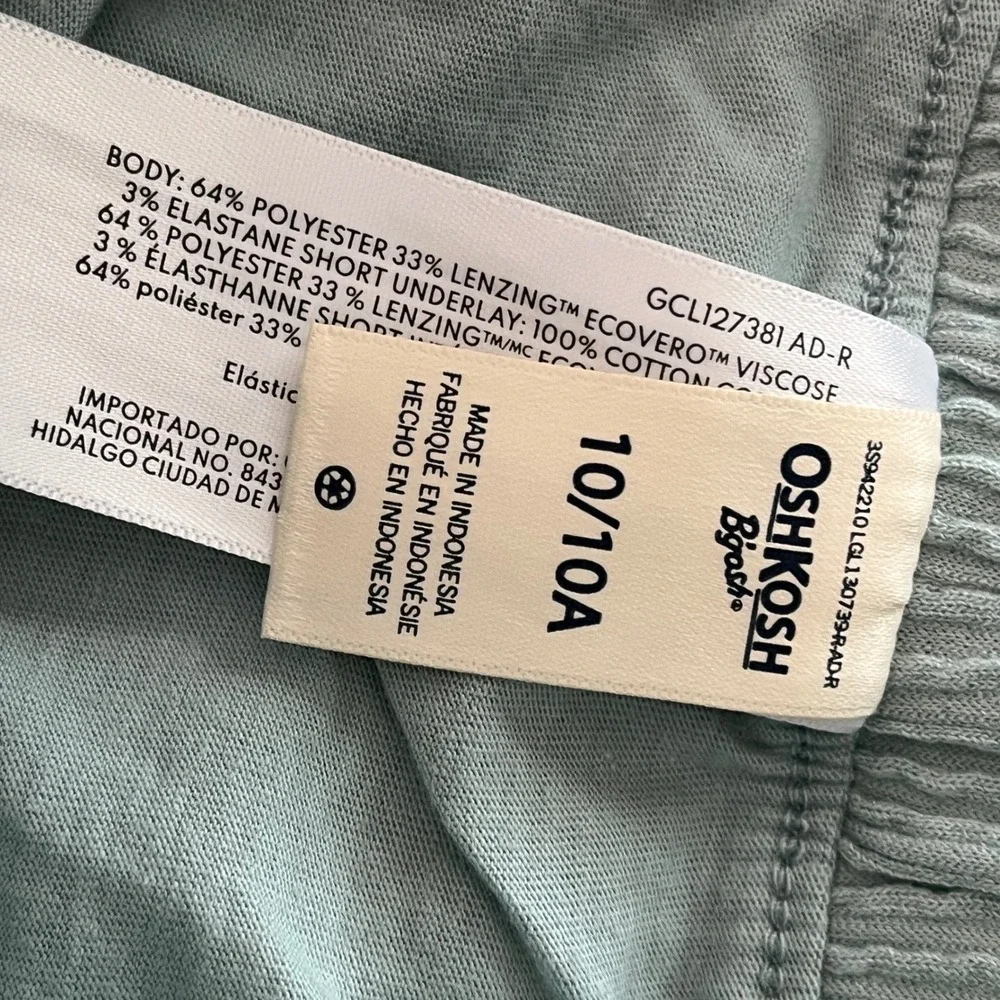OshKosh B'gosh Girls Sage Green EcoVero Textured Skort 10 Skirt Shorty